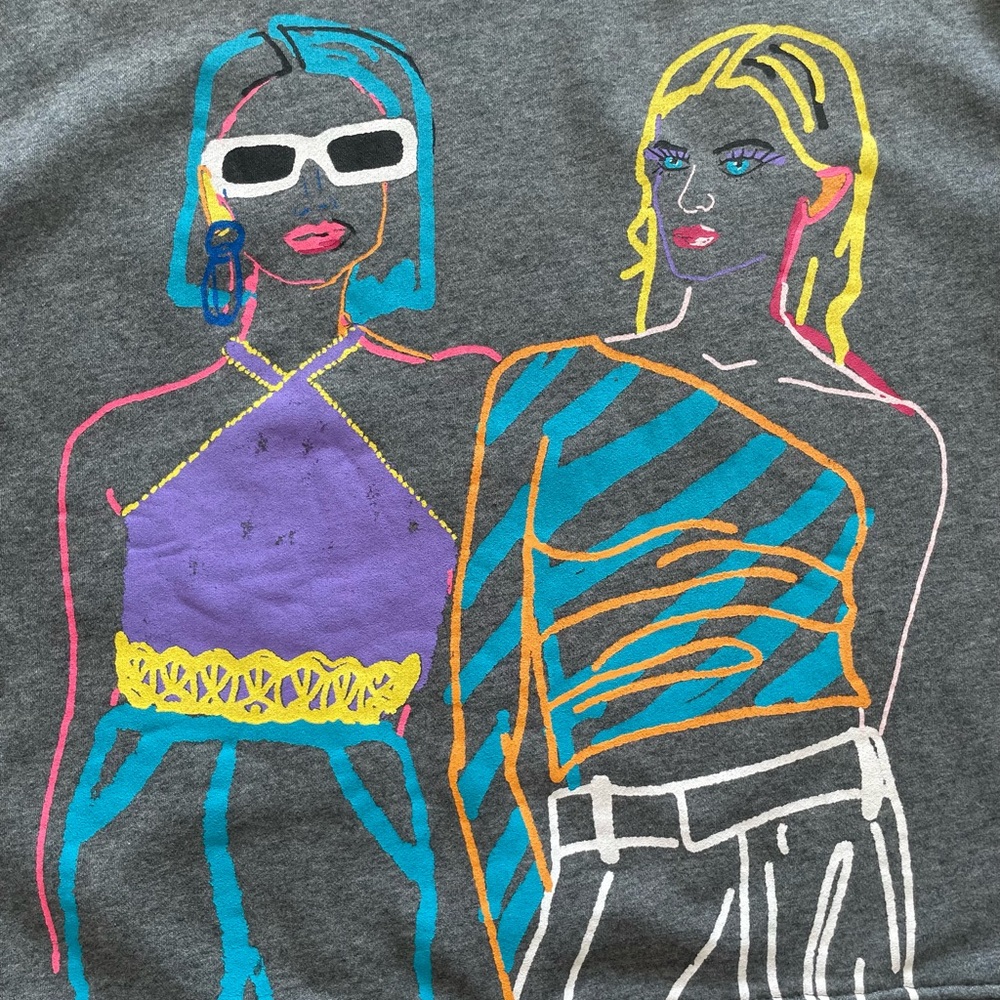 Zara Zero in On Graphic Girls Crewneck Sweatshirt Neon/Gray 80sVibe - Picture 8 of 14